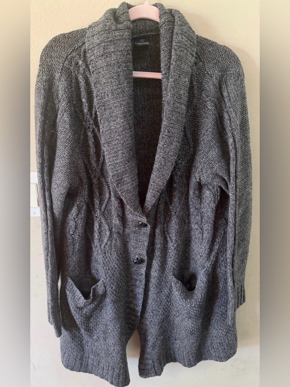 Faded Glory Charcoal Gray Shawl Collar Cable Knit Cardigan